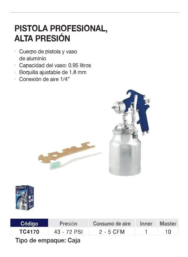 PISTOLA PARA PINTAR ALTA PRESION 50PSI (TC4170) TOOLCRAFT - Vista 2