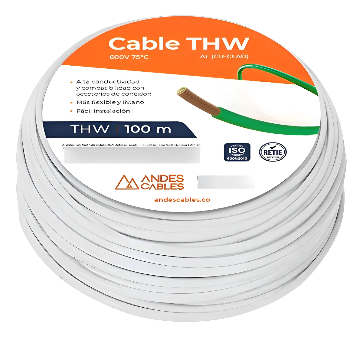 CABLE FLEX THW 8 AWG BLANCO x100Mts (110249) ANDES - Vista 4
