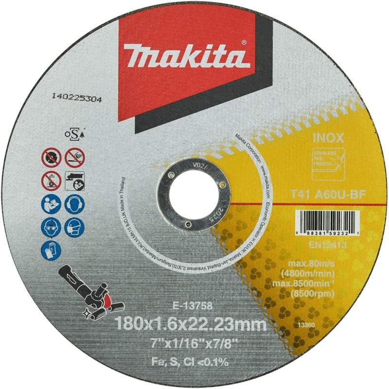 DISCO ABRAS-CORTE METAL INOX 7"X1,6MMX7-8" A60U (E-13758) MAKITA