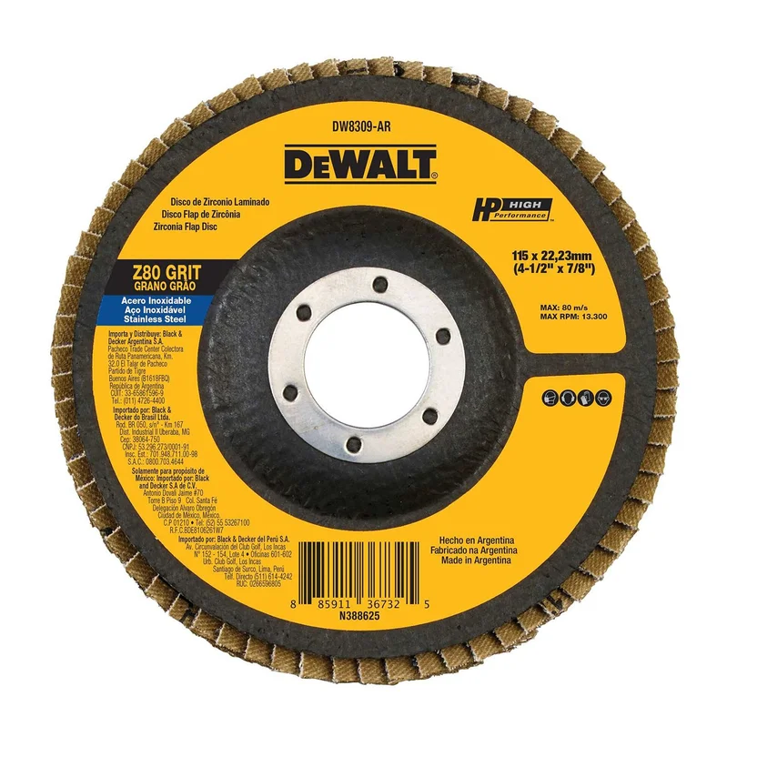 DISCO FLAP ZIRCONIO 4-1-2" Z80 GRANO (DW8309-BR) DEWALT