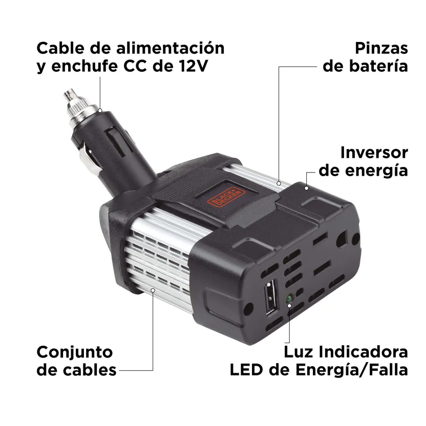 CONVERSOR 100W PARA AUTOMOVIL (12V DC - 120V AC) (PI100LA-B3) BLACK&DECKER - Vista 5