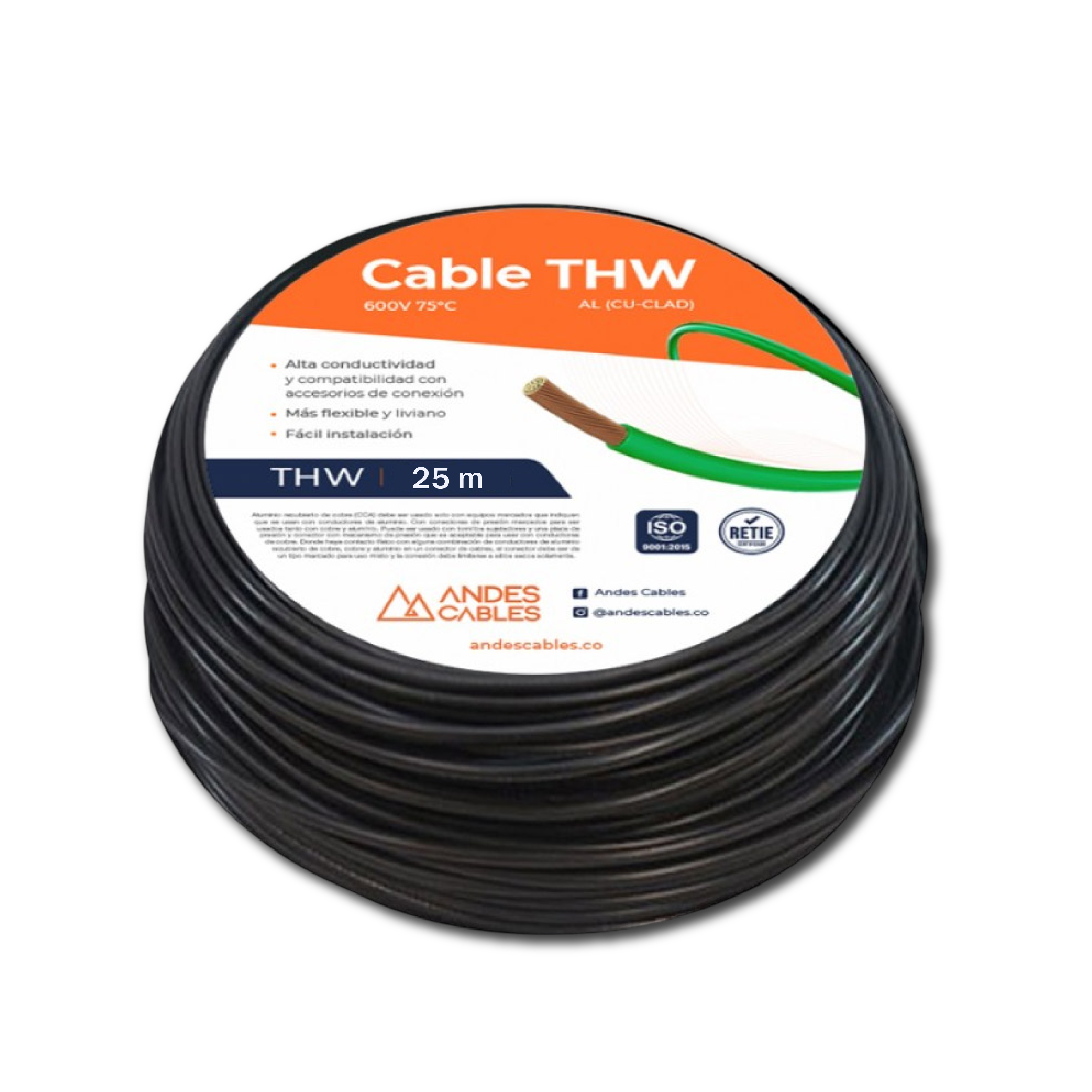 CABLE FLEX THW 8 AWG NEGRO x25Mts (110156) ANDES - Vista 2