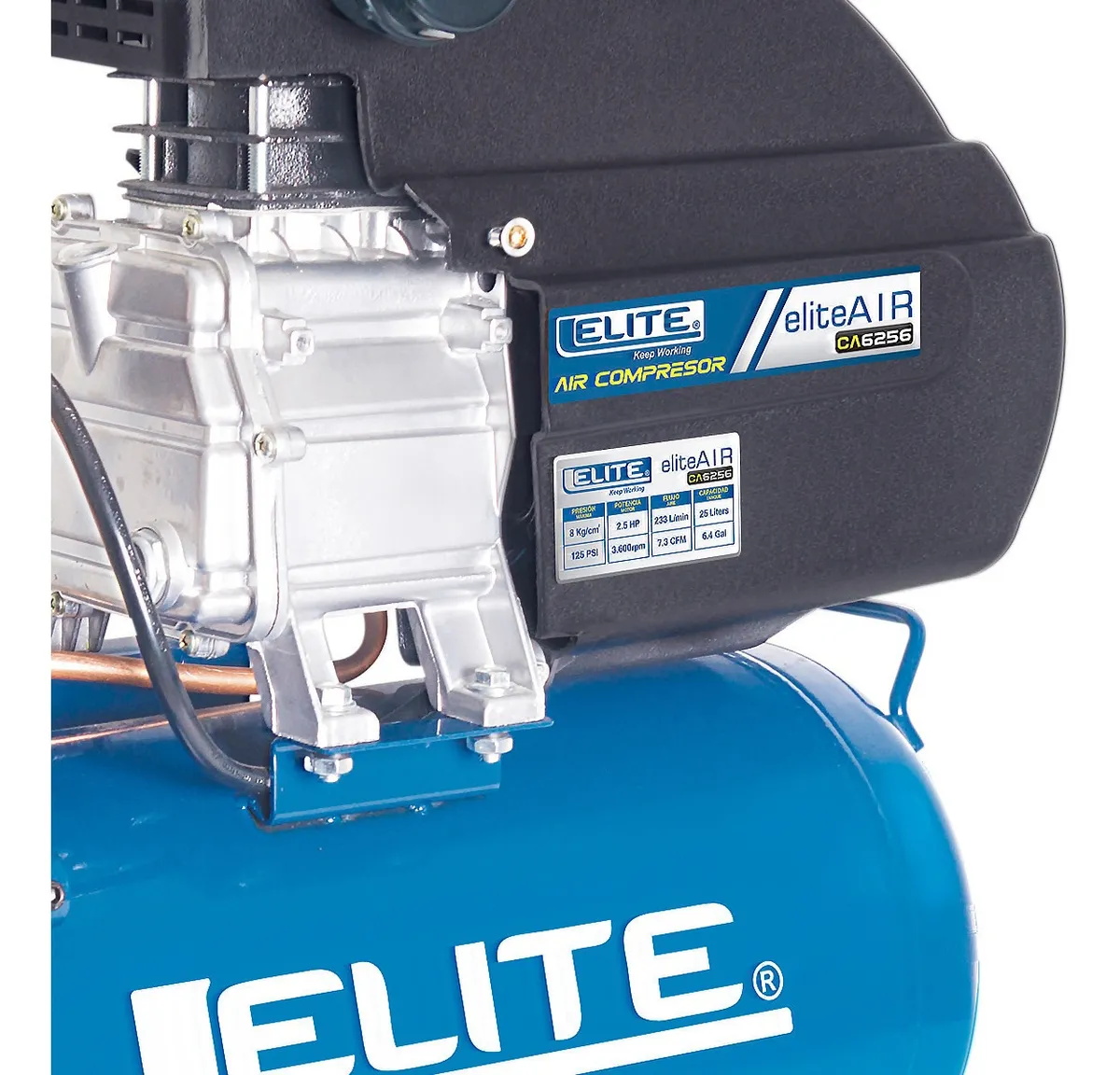 COMPRESOR DE AIRE HORIZONTAL 2,5HP 25 LITROS (CA6256) ELITE - Vista 2