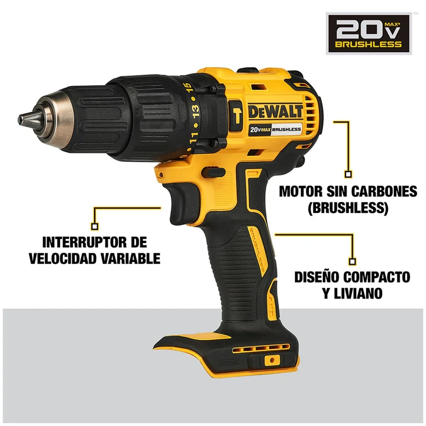 TALADRO PERCUTOR INALAMBRICO 20V 1-2" (DCD7781D2-B3) DEWALT - Vista 3