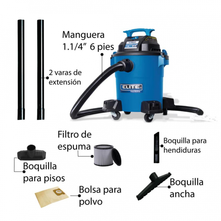ASPIRADORA ELECTRICA 23L (6GL) HUMEDO-SECO 110V (VC0640P) ELITE - Vista 4