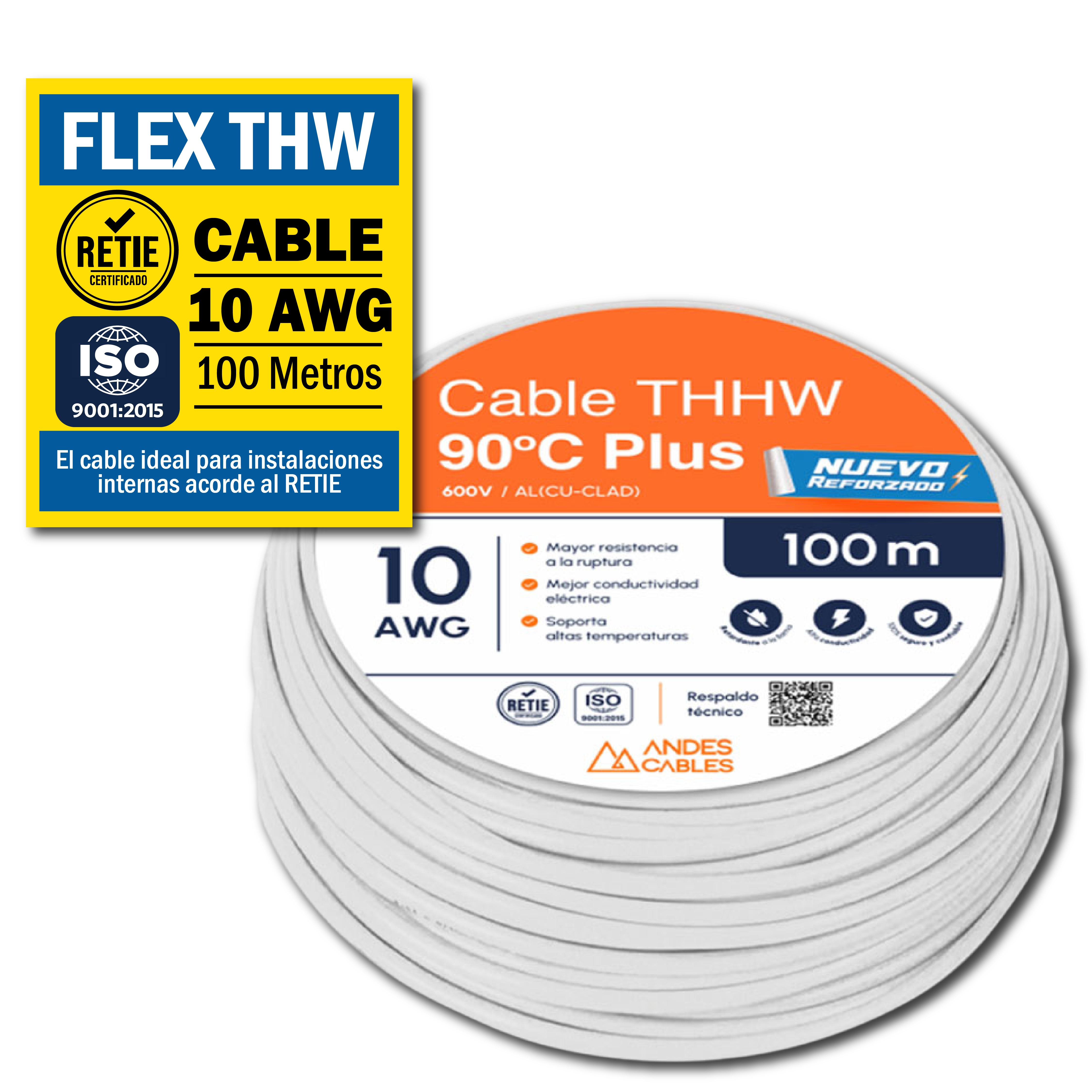 CABLE FLEX THW 10 AWG BLANCO x100Mts (70263) ANDES