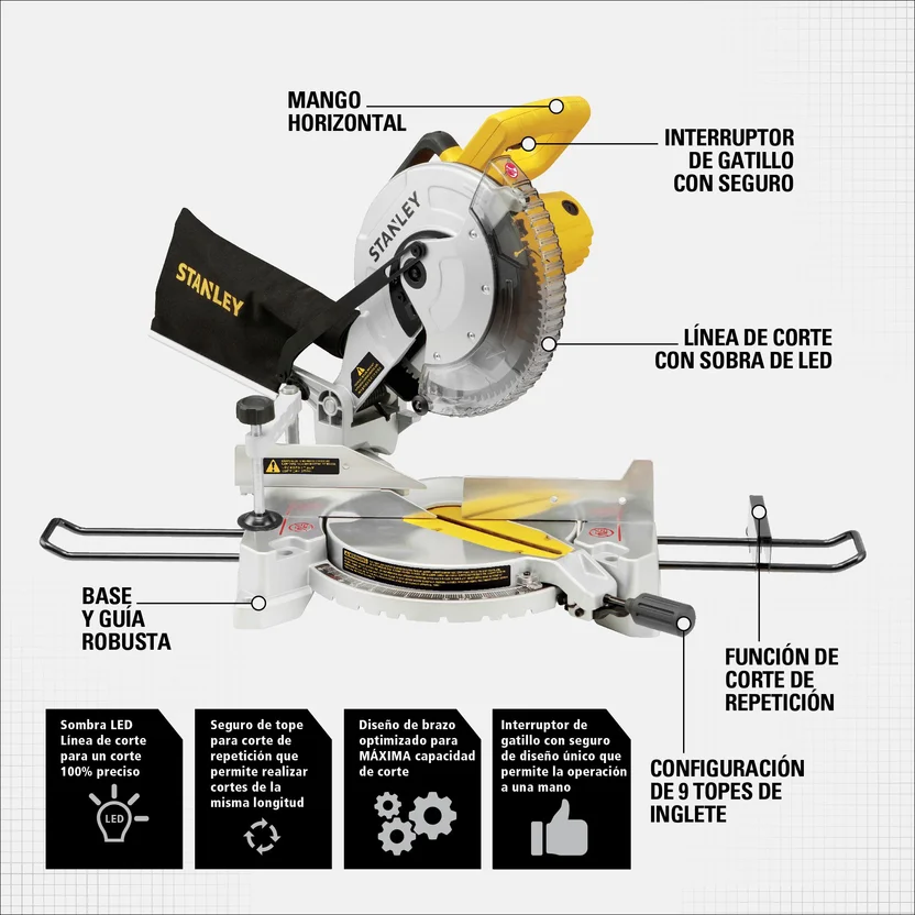 SIERRA DE INGLETE PROFESIONAL 10" 1650W (SM16-B3) STANLEY - Vista 3
